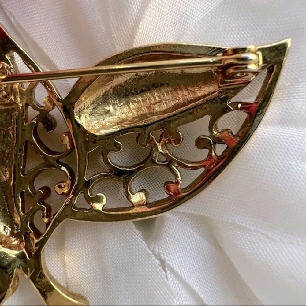 Vintage Gold Tone Boho Retro Dual Leaf Brooch Size 1.5”